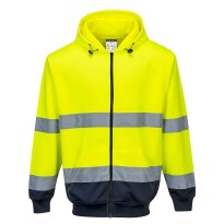 Sweat de travail bicolore à capuche avec fermeture éclair complète haute visibilité Portwest B317