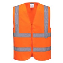 Gilet de travail haute visibilité avec deux bandes horizontales et verticales et fermeture éclair Portwest C475