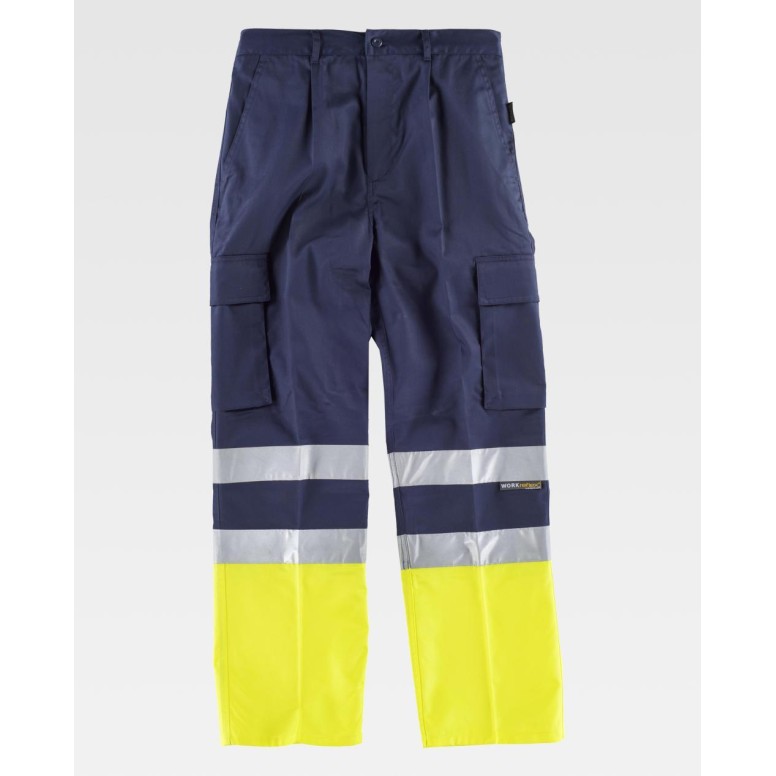 Pantalon de travail bicolore avec bandes haute...