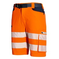 Short de travail haute visibilité multi-poches en tissu stretch de la ligne Issa Line Softshell HI-VI 8454B