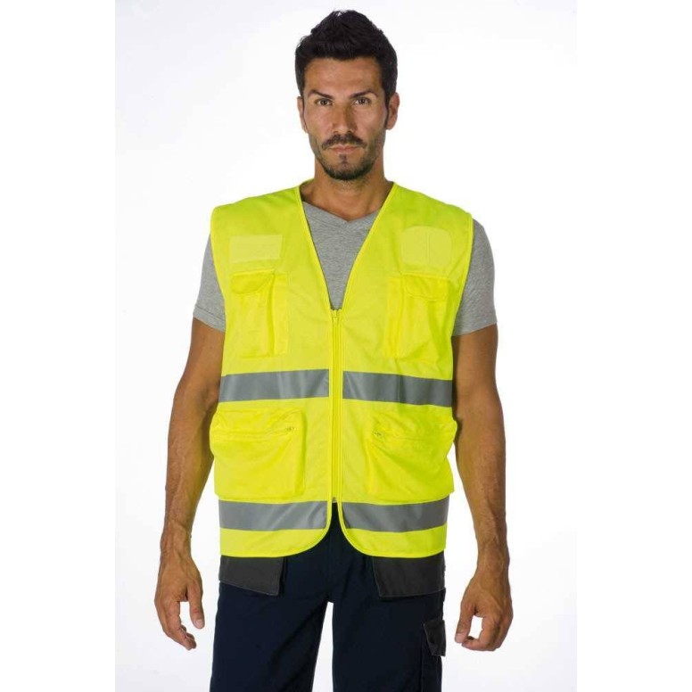 Gilet de travail haute visibilité multipoches...