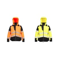 Blouson de Travail Haute Visibilité Multipoches Imperméable Stretch Zip Intégral avec Capuche Femme Portwest T162