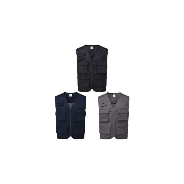 Gilet de Travail Multipoches à Fermeture Zippée...