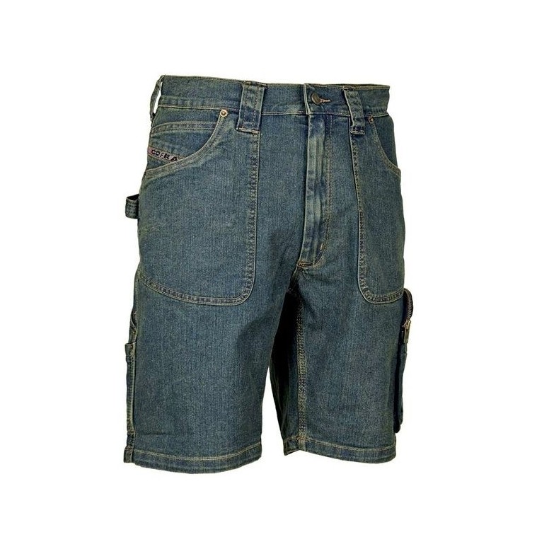 Bermuda de travail en jean stretch élastique à...